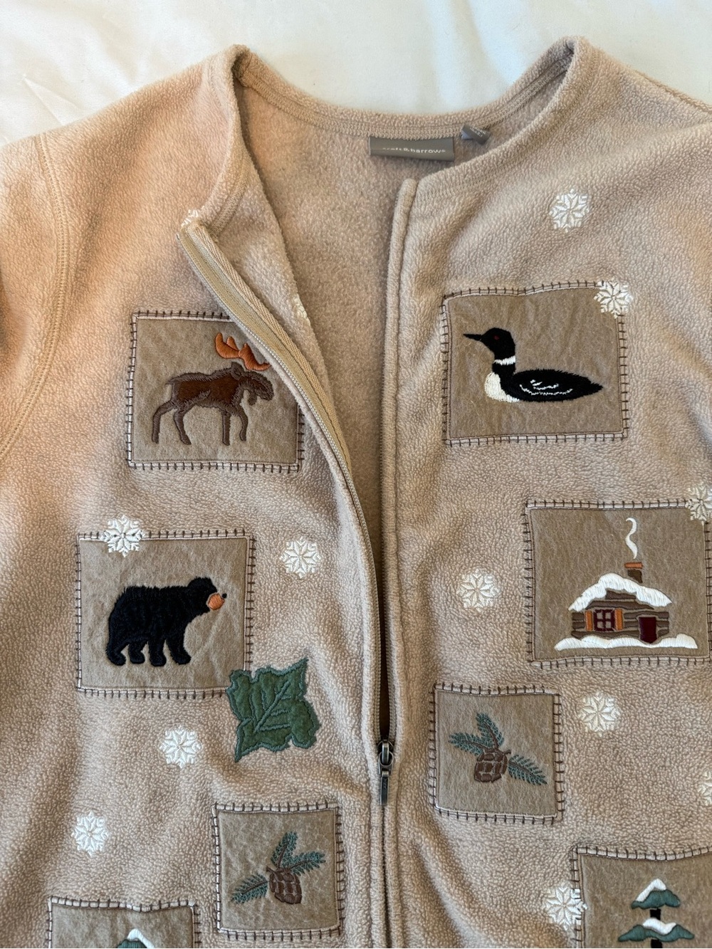 croft & barrow Womens Large Tan Zip-Front Fleece Jacket Embroidered Mountain VTG - Picture 6 of 15